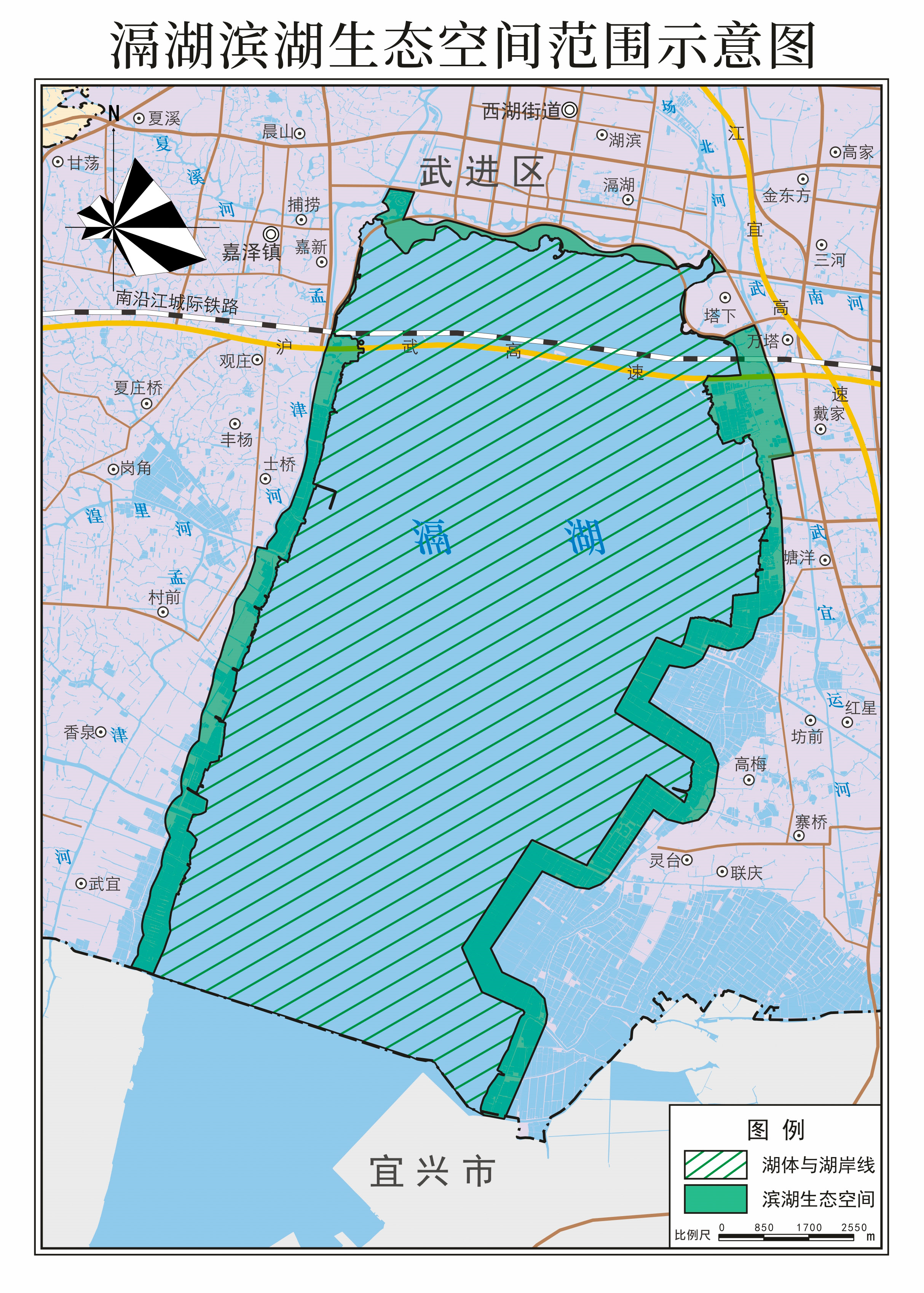 滆湖滨湖生态空间范围示意图